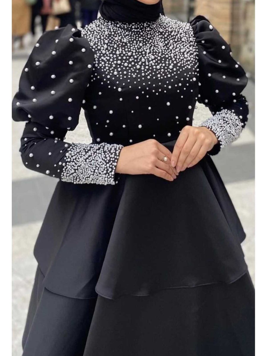 Nur Moda Tekstil İnci Detaylı Abiye Elbise