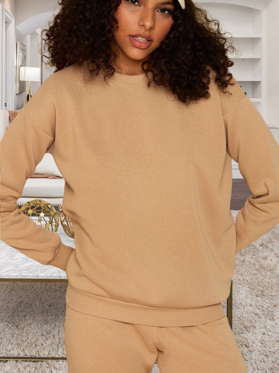 Select Moda Sütlü Kahverengi Şardonlu Basic Örme Sweatshirt