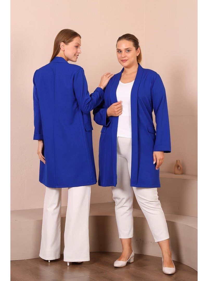 Ferace Buyuk Beden Kadin Tesettur Giyim Blazer Ceket Mavi