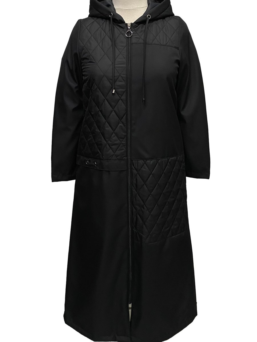 Giyinen Mağazaları Siyah Micca Kapüşonlu İç Astarlı Çift Cepli Fermuarlı Mont