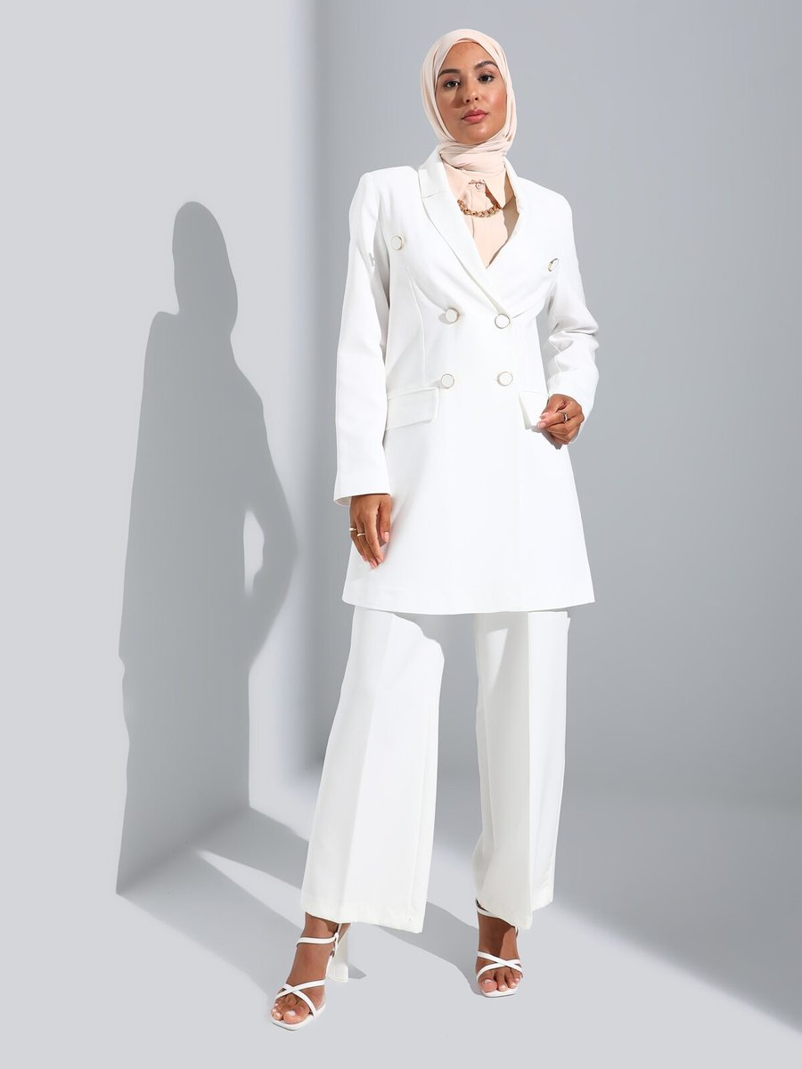 Refka Düğme Detaylı Blazer Ceket Beyaz
