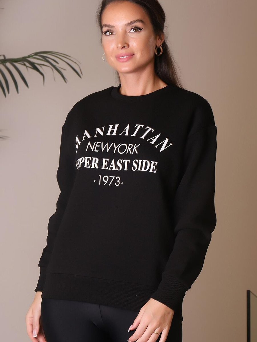 Fashion Friends Siyah Yazı Baskılı Uzun Kollu Sweatshirt