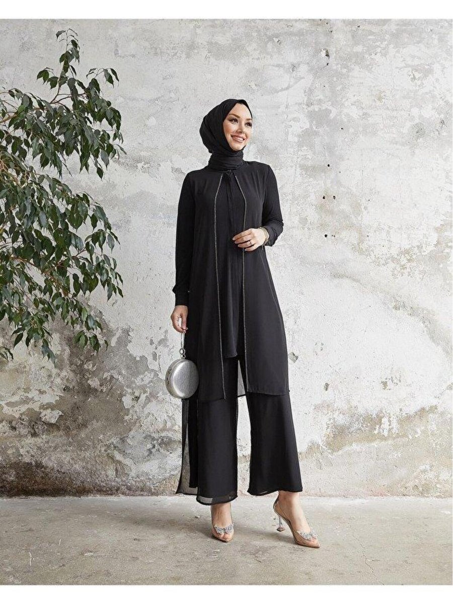 Moda Asrın Ithal Sandy Taş Işlemeli Siyah Abiye Elbise Kombin