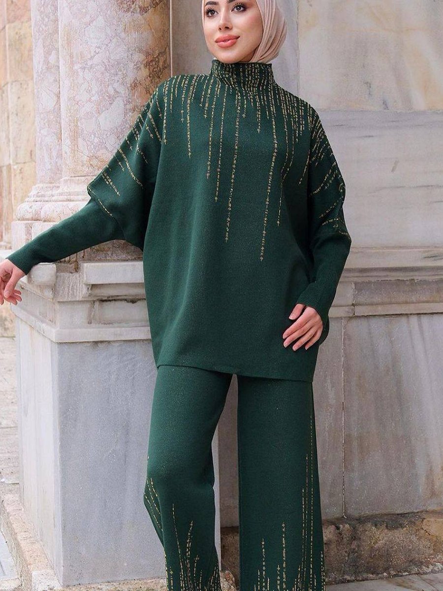 İstanbulstylemoda 2li Triko Takım Elbise Zümrüt Yeşil
