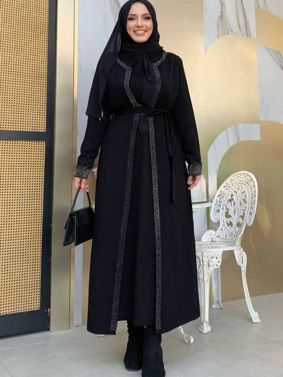 Bym Fashion Taş İşleme Detay Kuşaklı Triko Hırka Siyah
