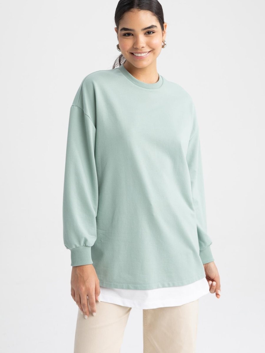 Defacto Relax Fit Bisiklet Yaka Sweatshirt Tunik