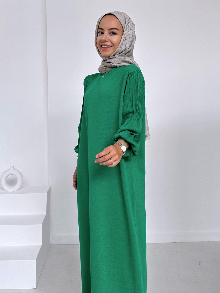 Ka Hijab Balon Kol Merserize Elbise Yeşil