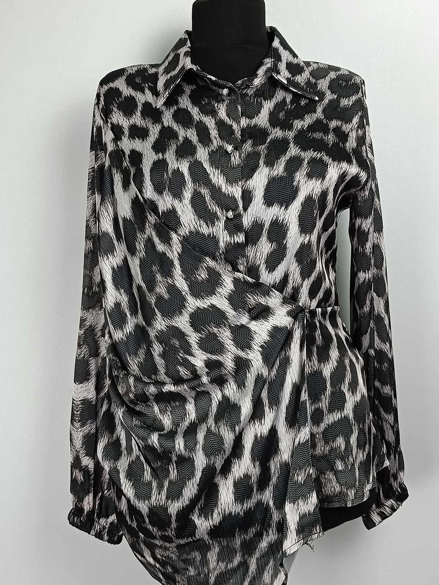 Duay Butik Leopar Desenli Bluz Siyah