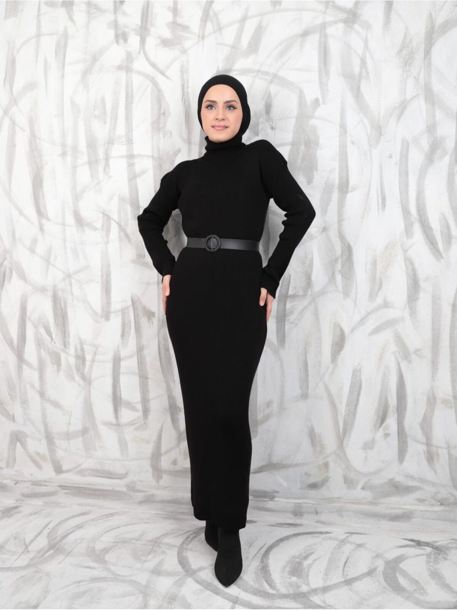 Hb Moda Collection Balıkçı Yaka Fitilli Triko Kalem Elbise