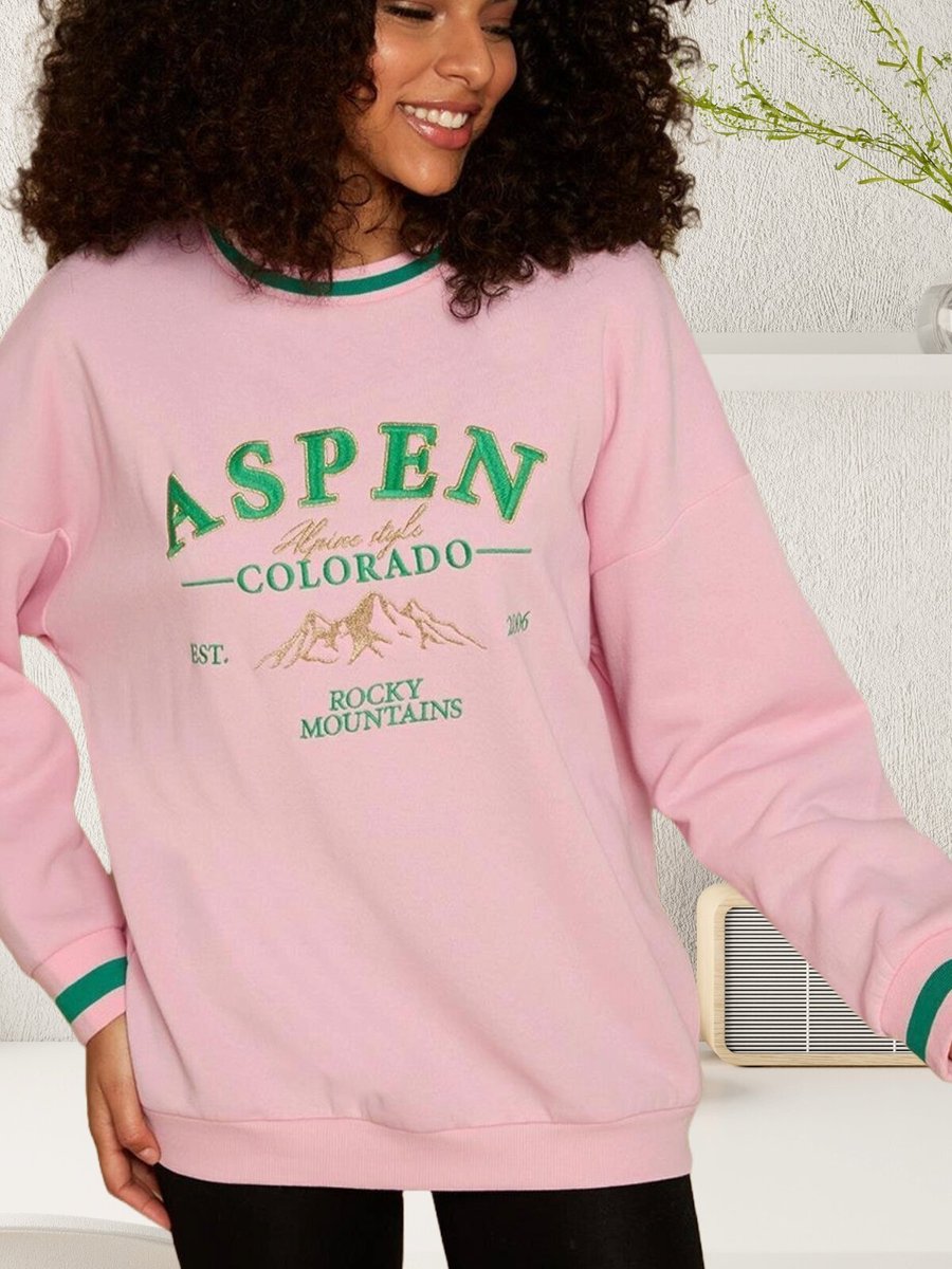 Select Moda Pembe Yazı Detaylı Basic Örme Sweatshirt