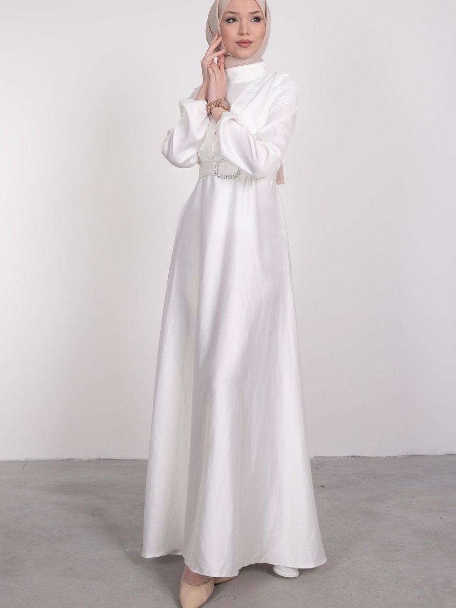 Moda Zeynaa Çapraz Saten Abiye Elbise