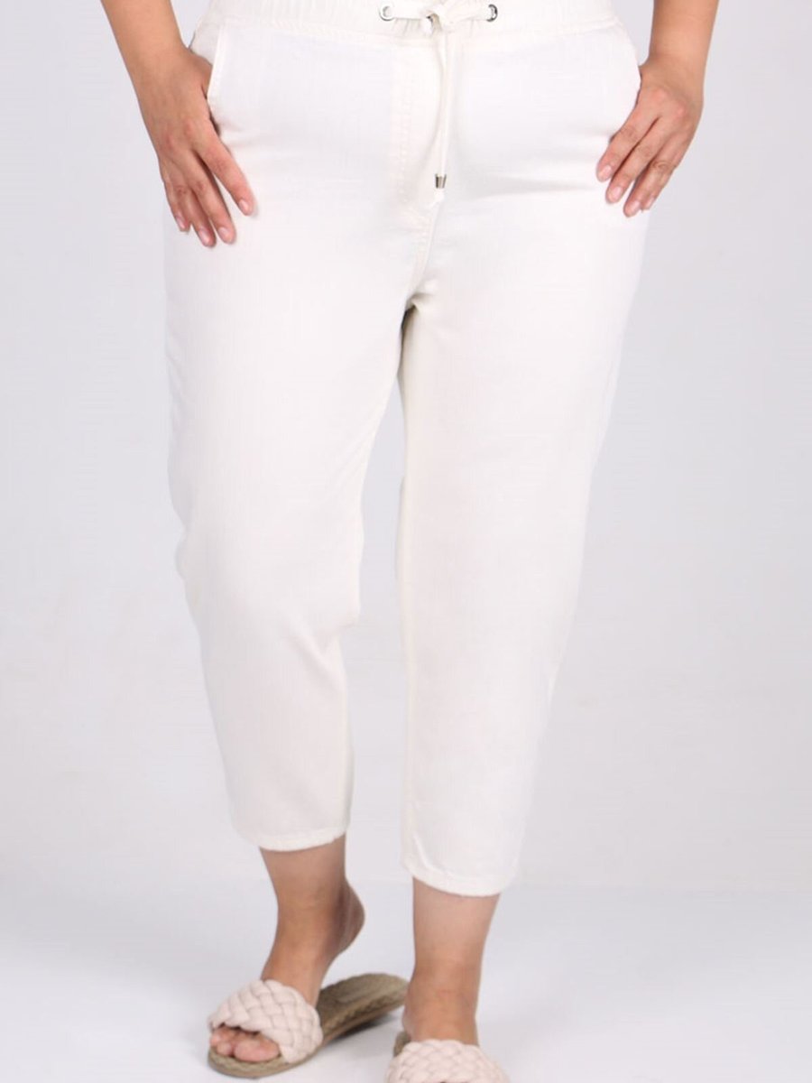 Moda Rosa Beli Lastikli Kot Pantolon Beyaz