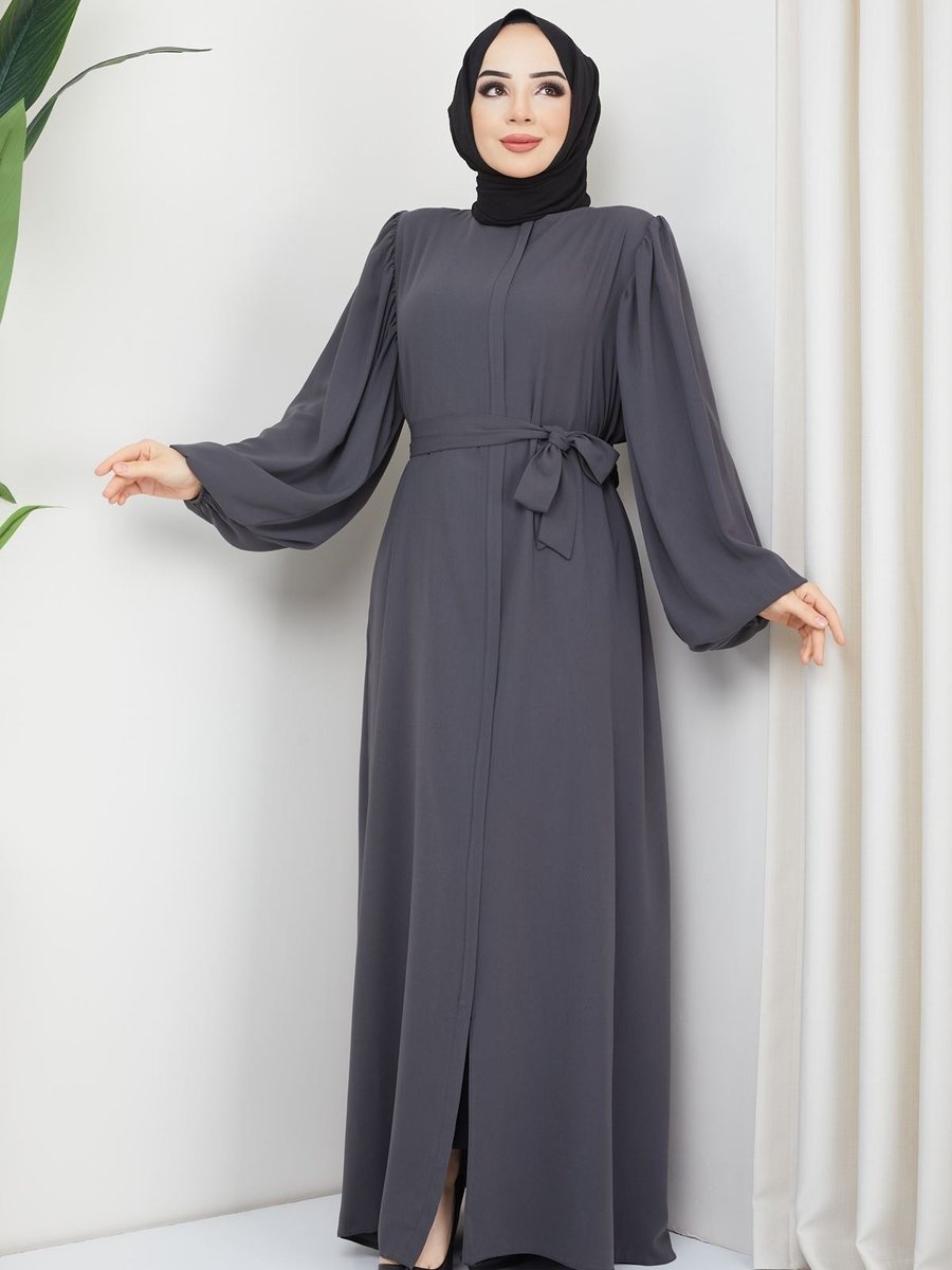 Zeynep Tesettür Ebrar Model Abaya Koyu Gri