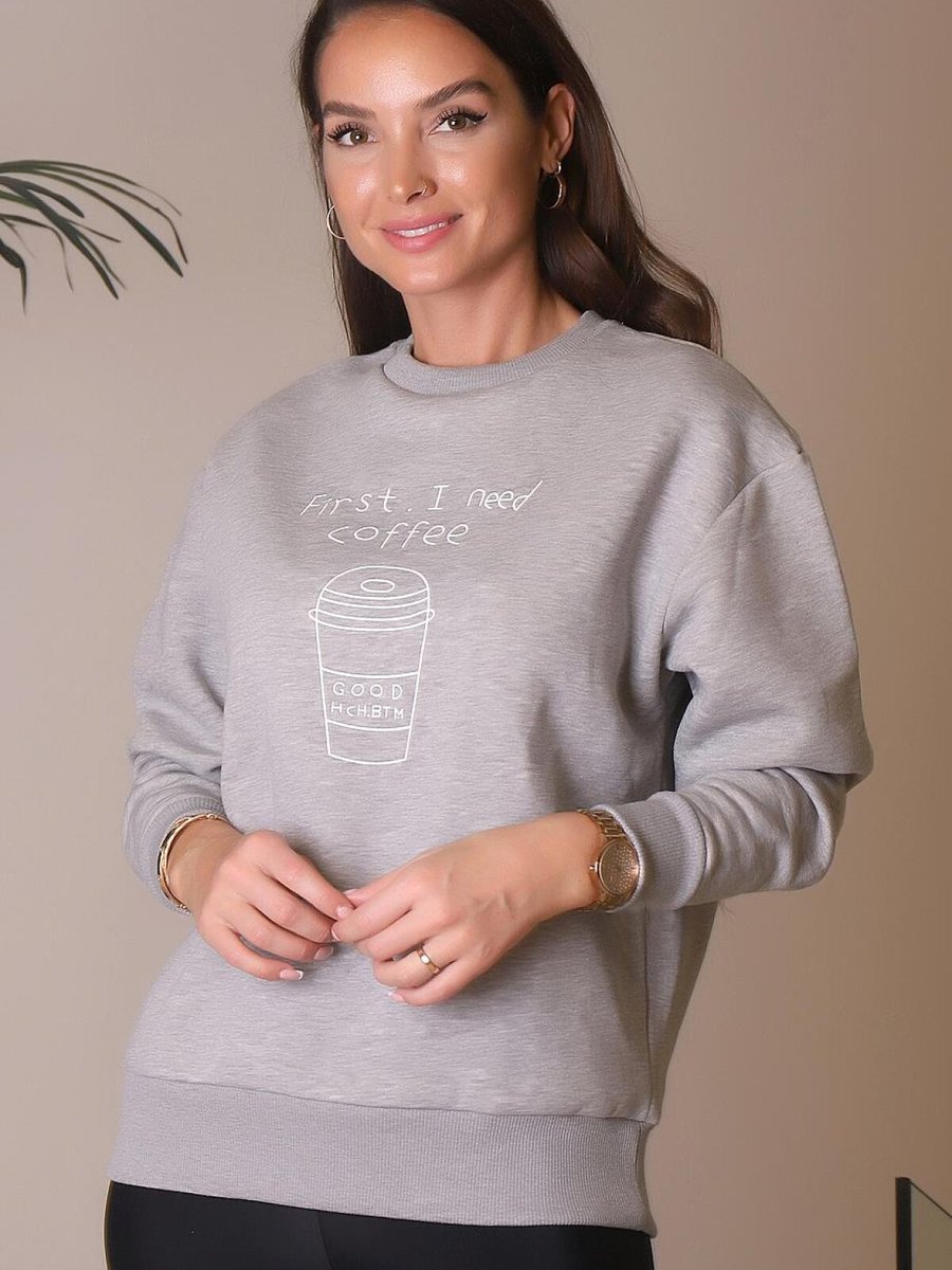 Fashion Friends Gri Melanj Uzun Kollu Sweatshirt