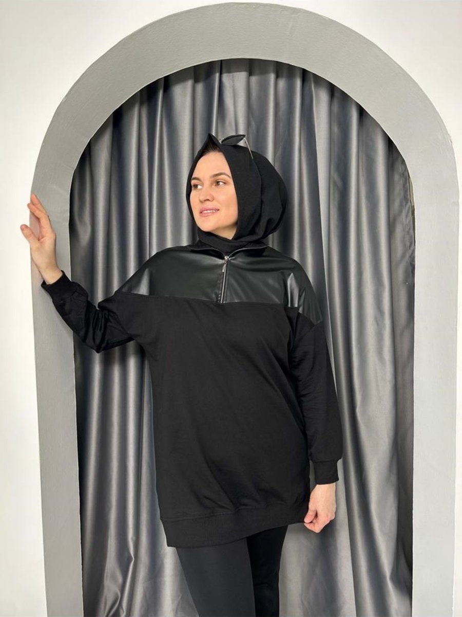 Azra Fashion Yaka Zincirli Deri Detaylı Tunik