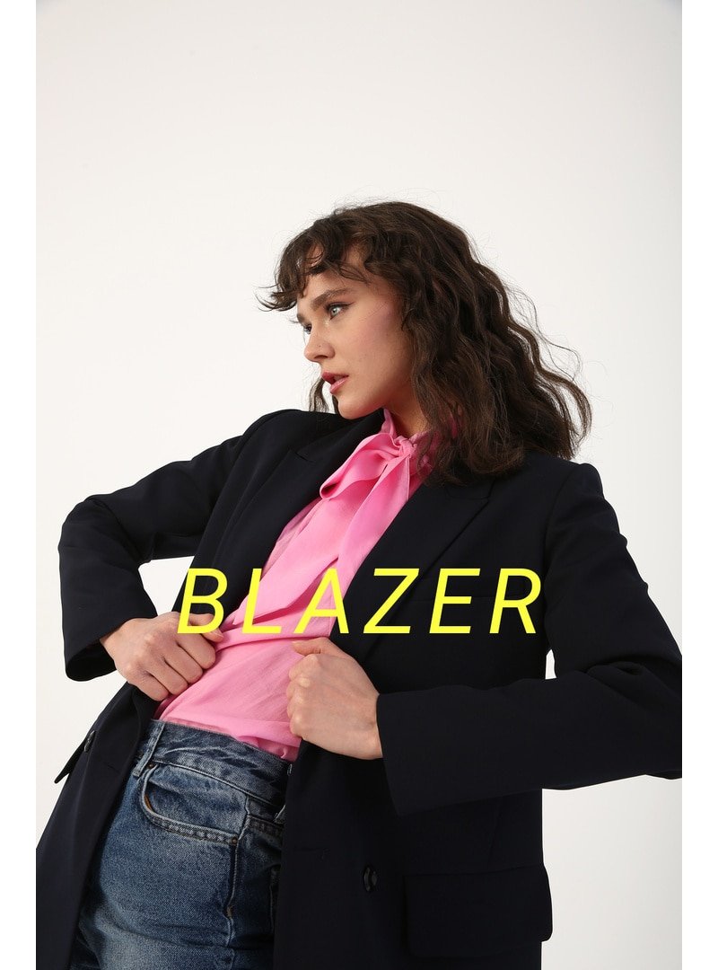 Allday Lacivert Kruvaze Düğmeli Blazer Ceket