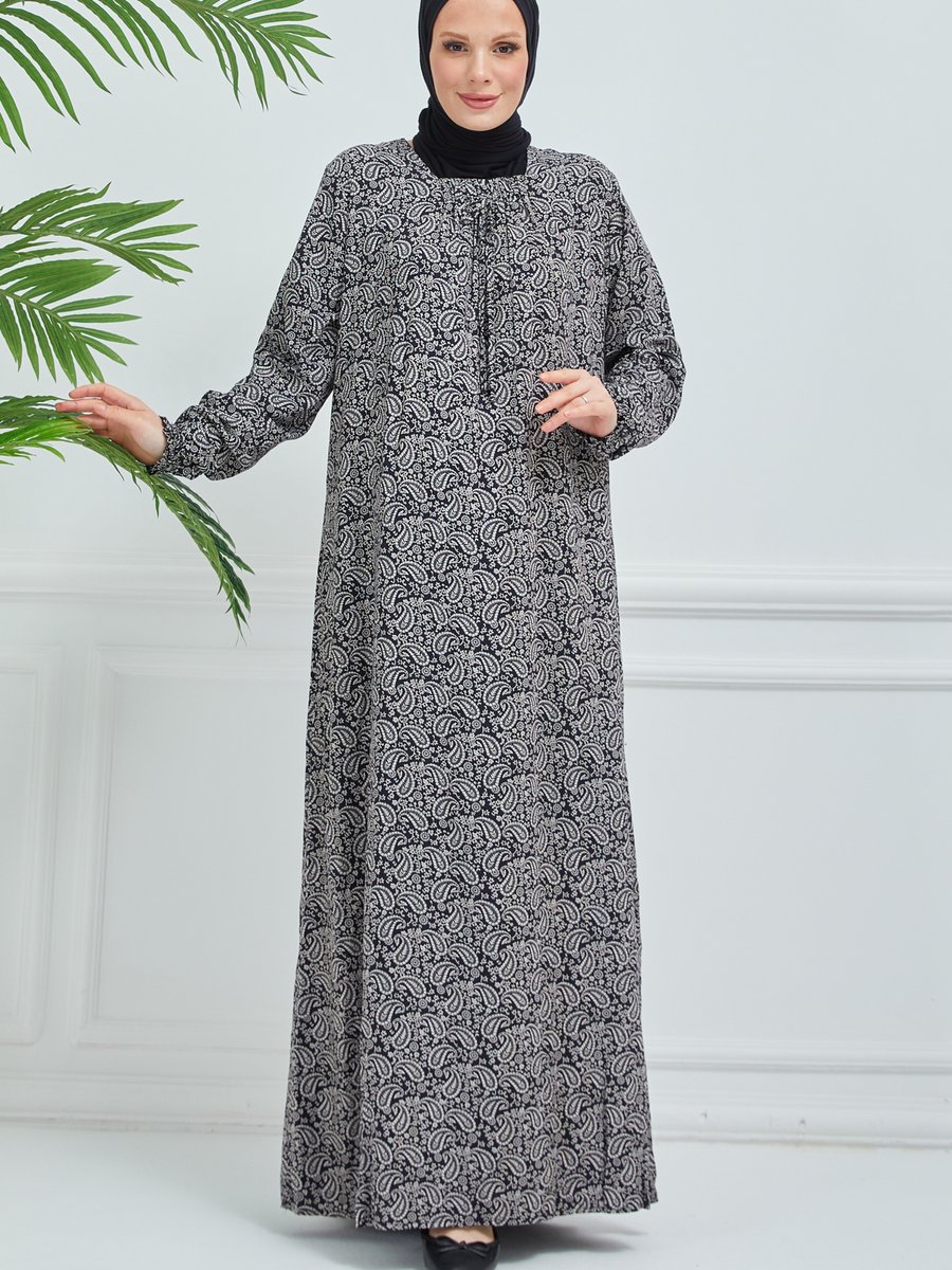 Buhara Giyim Şal Desen Bağcıklı Elbise