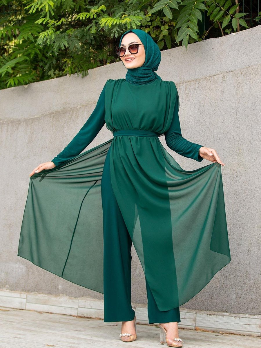 Cym Butik Şifon Detaylı Sandy Abiye Tulum