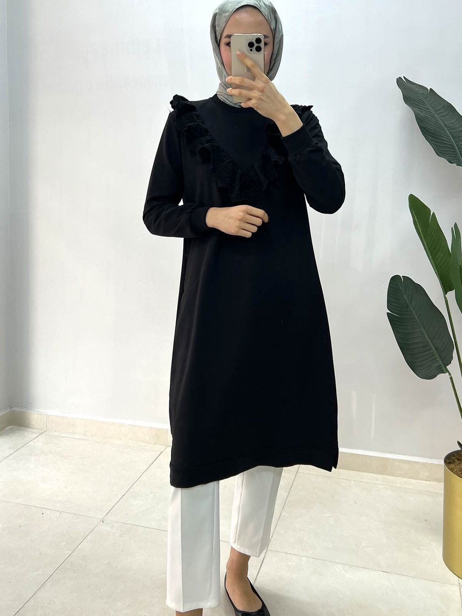 Rimel Moda Fisto Dantelli Tunik Siyah