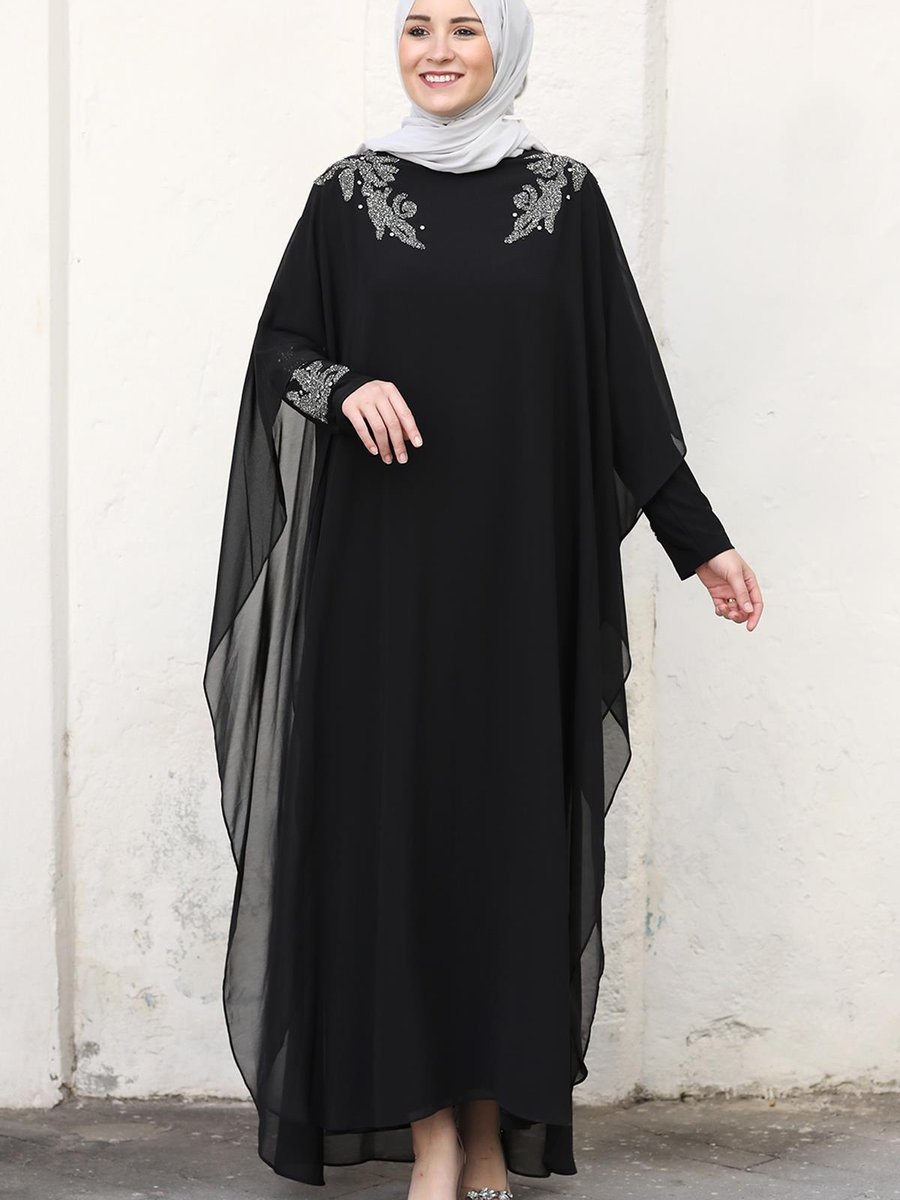 Amine Hüma Siyah Kol Ve Omuz Kısmı Taş Işlemeli Beste Model Şık Abiye Elbise