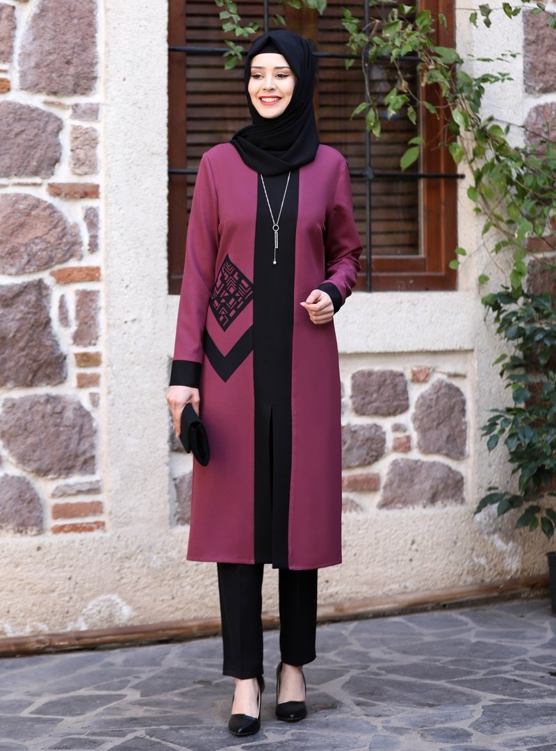 Azra Design Lila Beyza Tunik & Pantolon İkili Abiye Takım