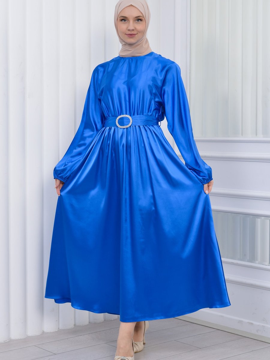 Moda Zeynaa Düz Mevlana Saten Abiye Elbise
