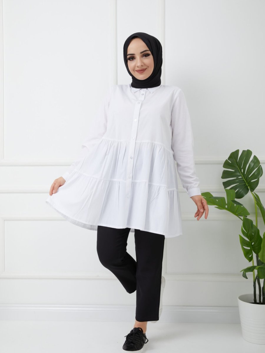 Bayanca Moda Fırfırlı Poplin Gömlek Tunik