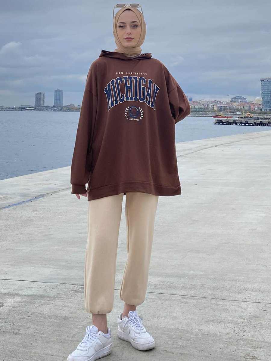 Lamelif Mıchıgan Baskılı Kapüşonlu Sweatshirt