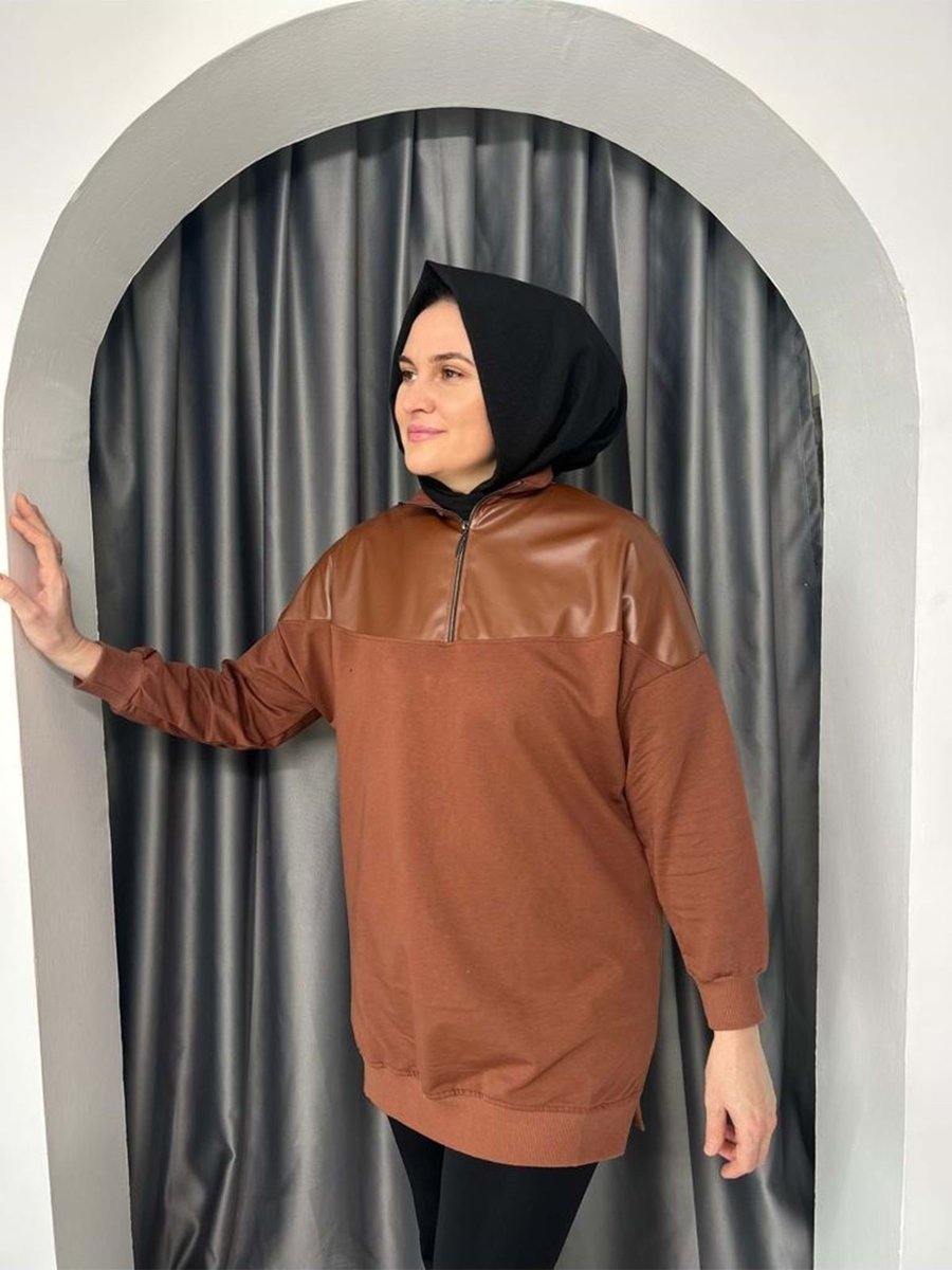 Azra Fashion Yaka Zincirli Deri Detaylı Tunik