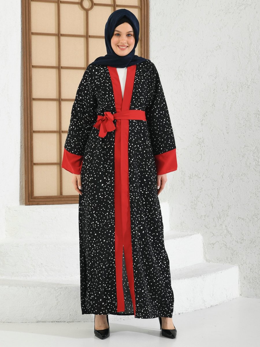 Filizzade Pat Ve Manşet Garnili Abaya Siyah Bordo