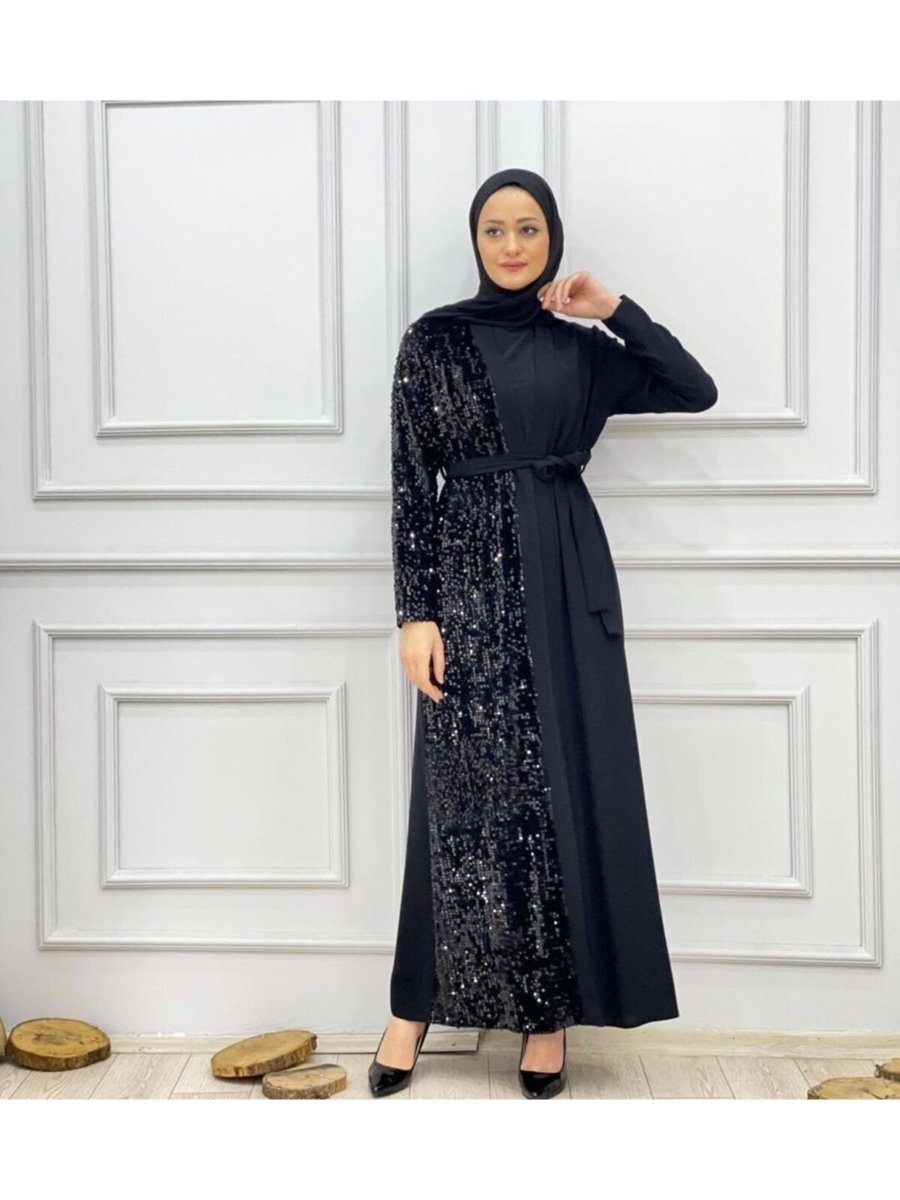 Moda Uruba Tek Tarafı Pul Payetli Abaya(içlik Dahil Değildir)