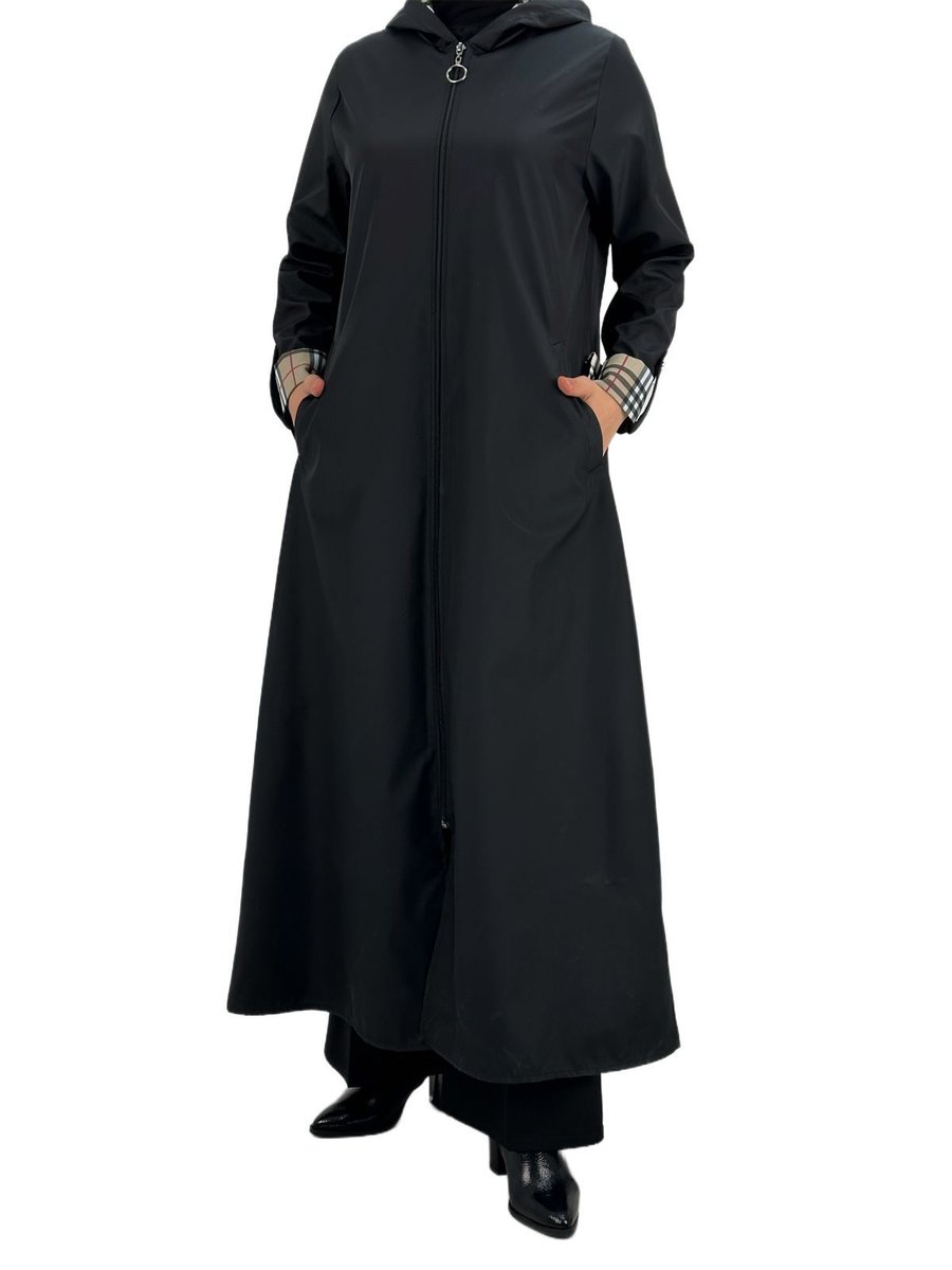 Ottoman Wear Kapüşonlu Uzun Trenç Siyah