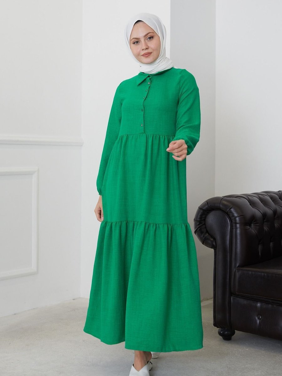 Spesniks Yeşil Patlı Büzgülü Elbise