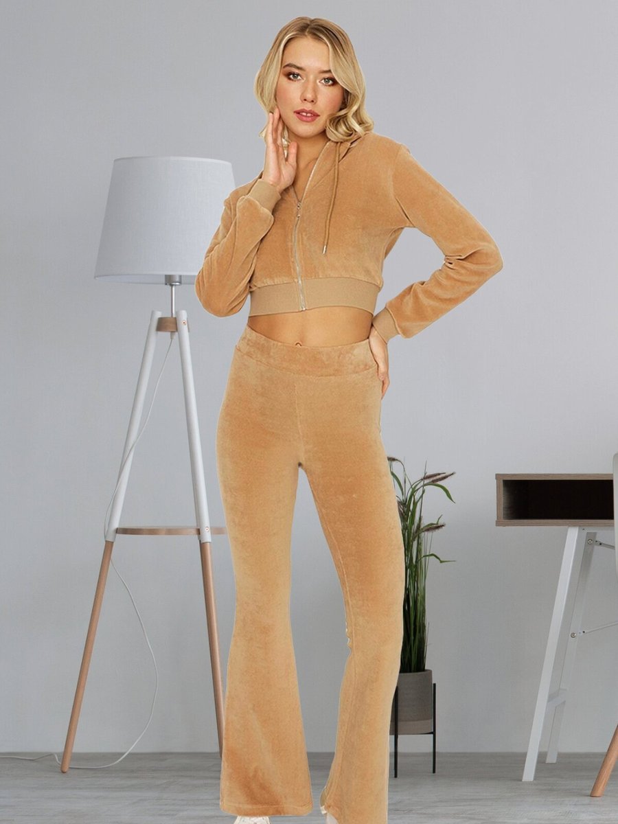 Select Moda Kahverengi Kadife İspanyol Paça Rahat Pantolon
