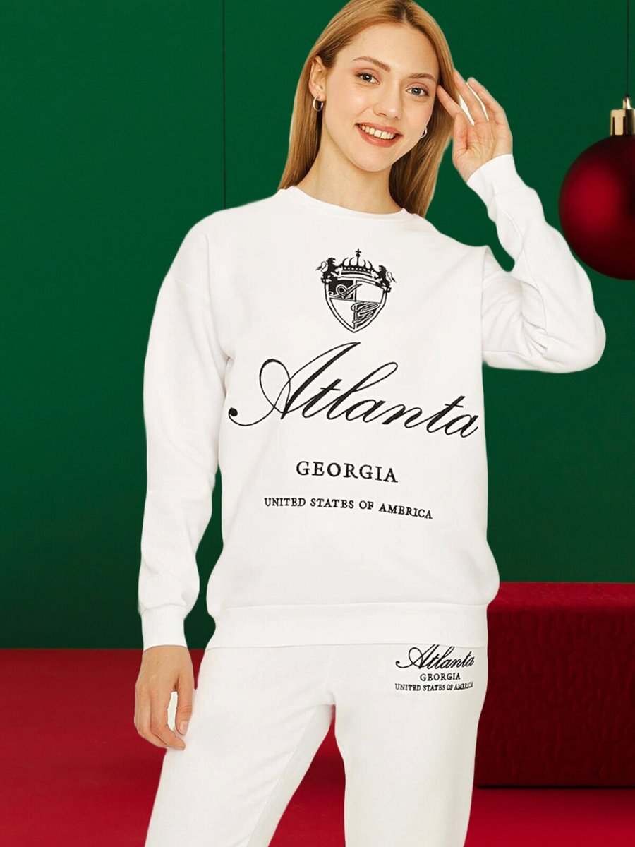Select Moda Beyaz Yazı Detaylı Örme Sweatshirt