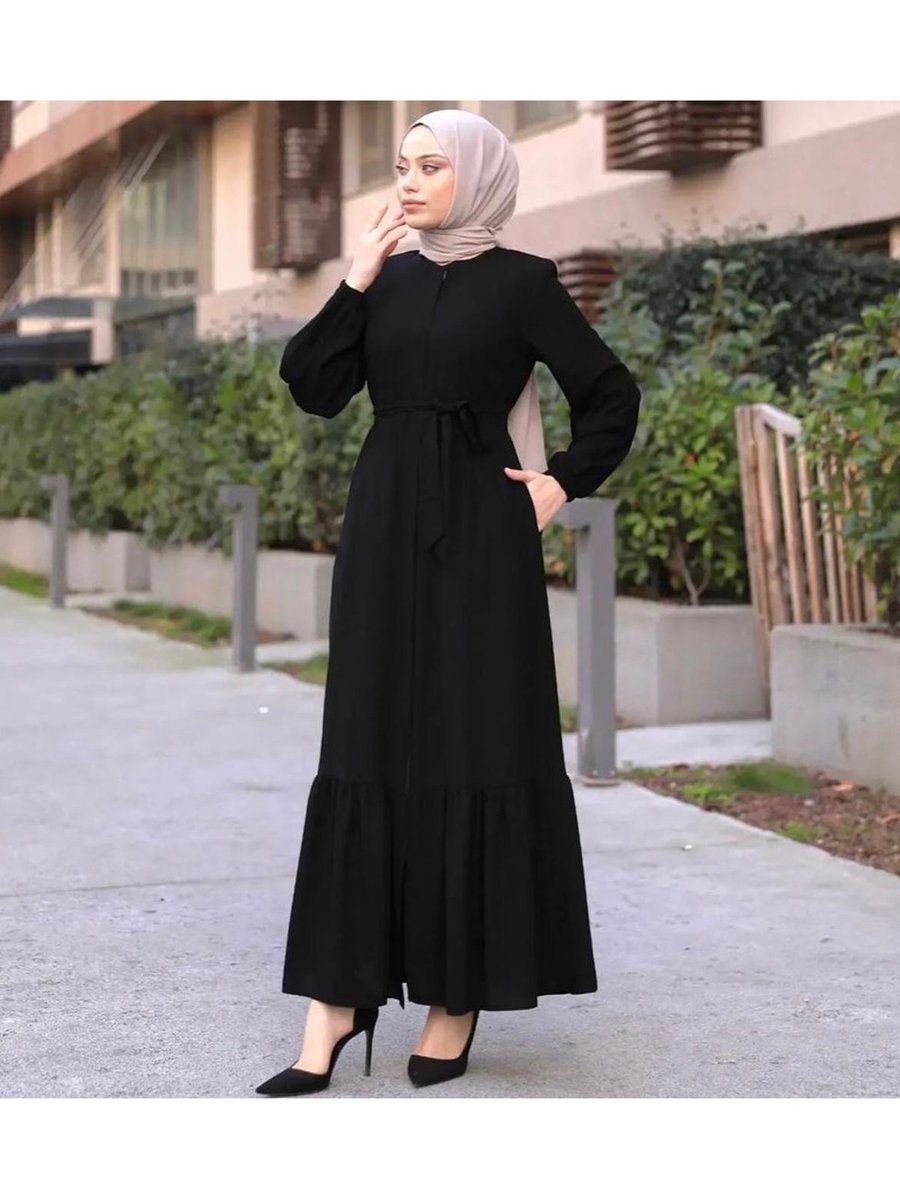 Zeynep Tesettür Eteği Fırfırlı Model Abaya Siyah