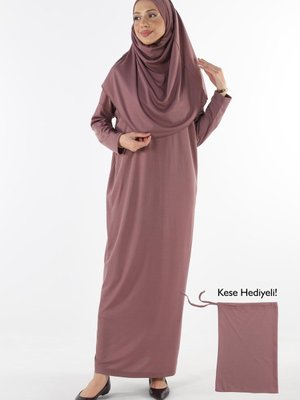 Plistre Parça Kaymaz Başörtülü Namaz Elbisesi