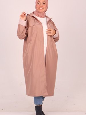 Moda Rosa Gül Kurusu Büyük Beden Çıkarılabilir Kapüşonlu Bondit Kap