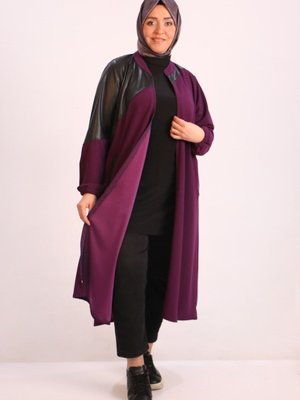 Moda Rosa Mor Büyük Beden Deri Garnili Scuba Kap