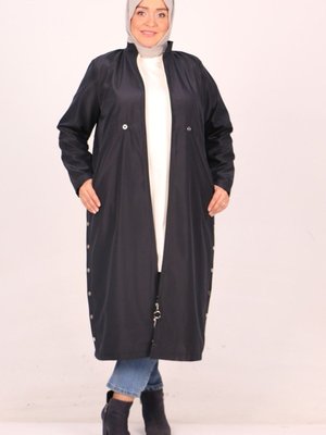 Moda Rosa Lacivert Büyük Beden Hakim Yaka İçi Kürklü Bondit Kap