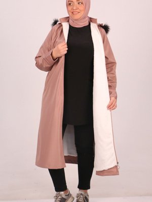 Moda Rosa Gül Kurusu Büyük Beden İçi Kürklü Bondit Kap