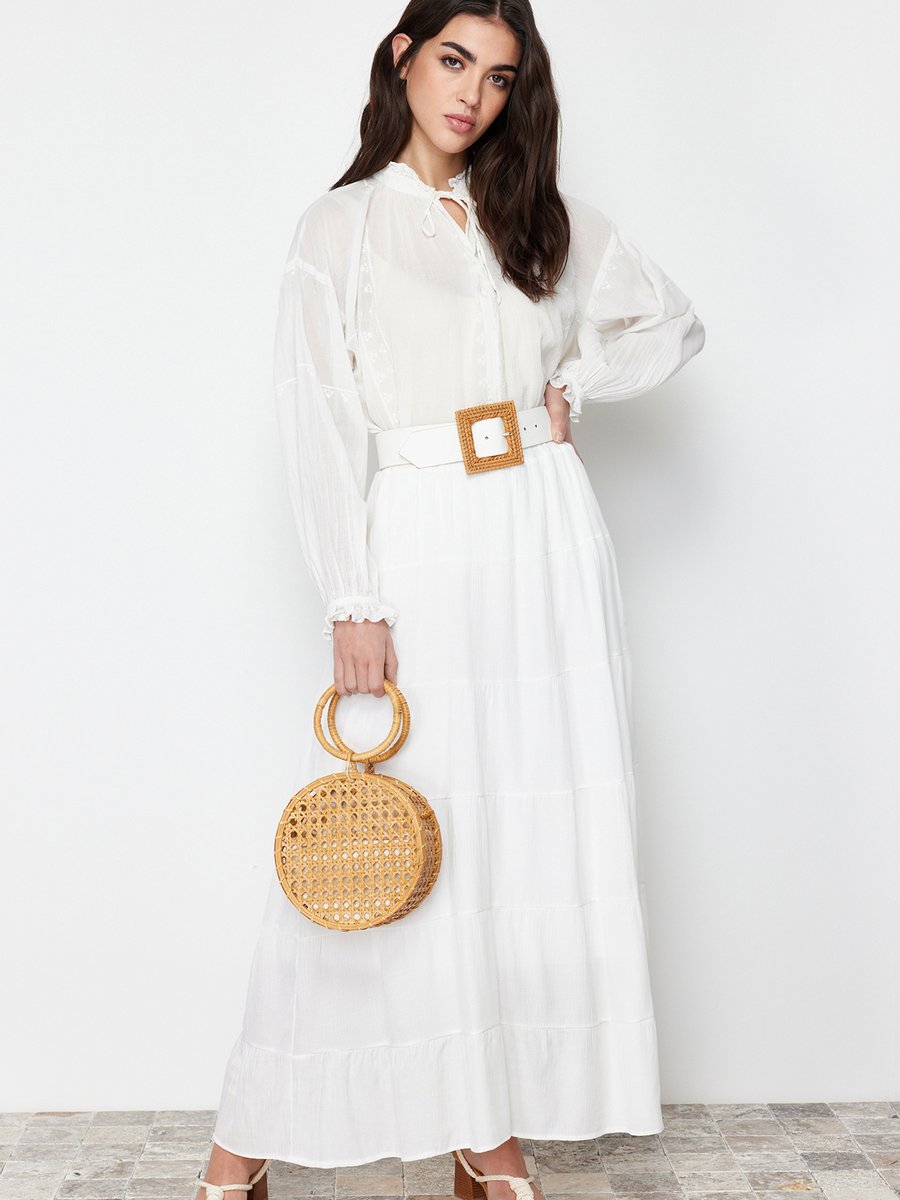 Trendyol Modest Beyaz Basic Astarlı Düz Dokuma