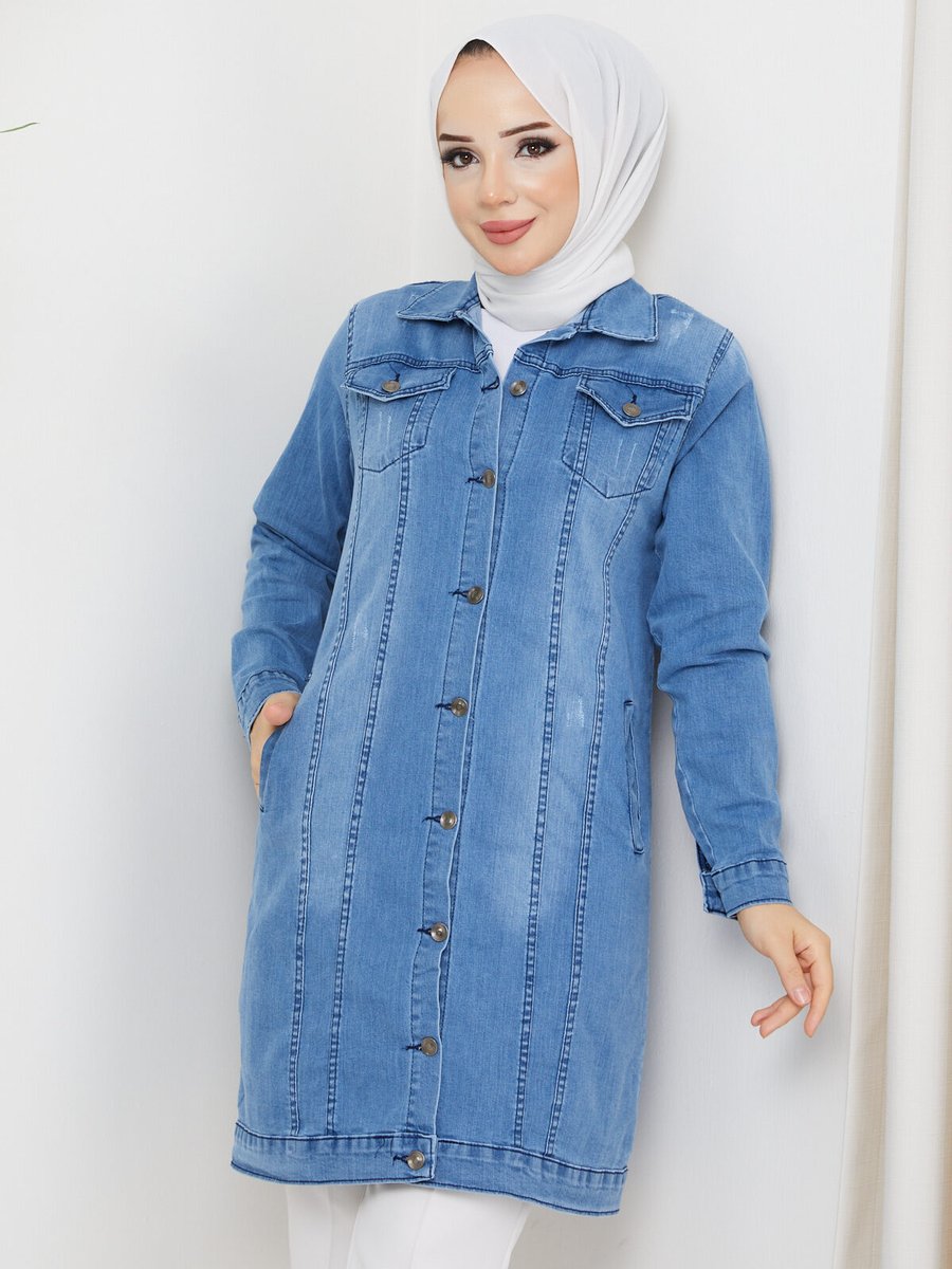 Pamuk Butik Açık Mavi Denim Kot Ceket