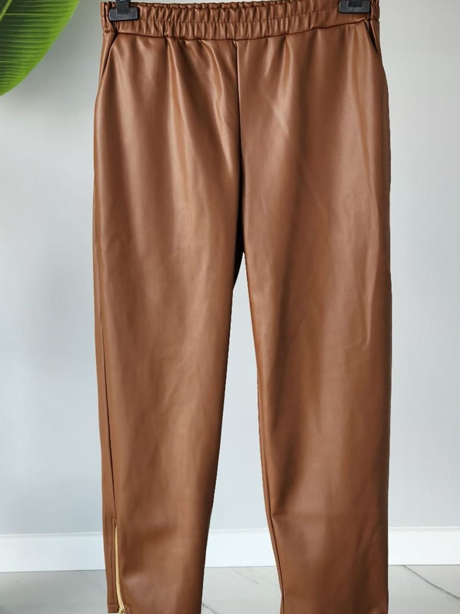 Missemramiss Leather Fermuar Detaylı Pantolon Kahverengi
