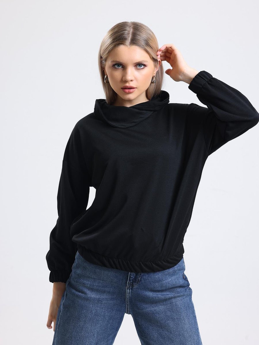 Sd Luxury Siyah Yaka Detaylı Beli Lastikli Sweatshirt