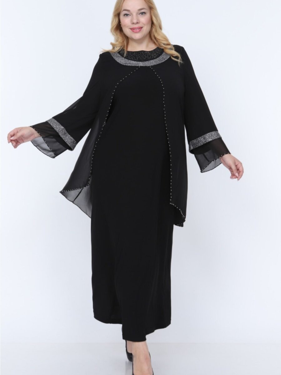 Sevista Sim Ve Taş Işlemeli Şifon Abiye Elbise Siyah