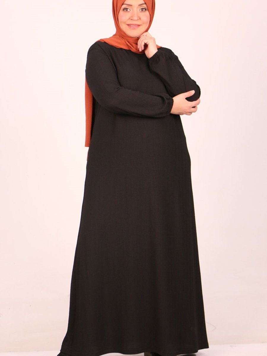 Moda Rosa Siyah Büyük Beden Bürümcük Elbise