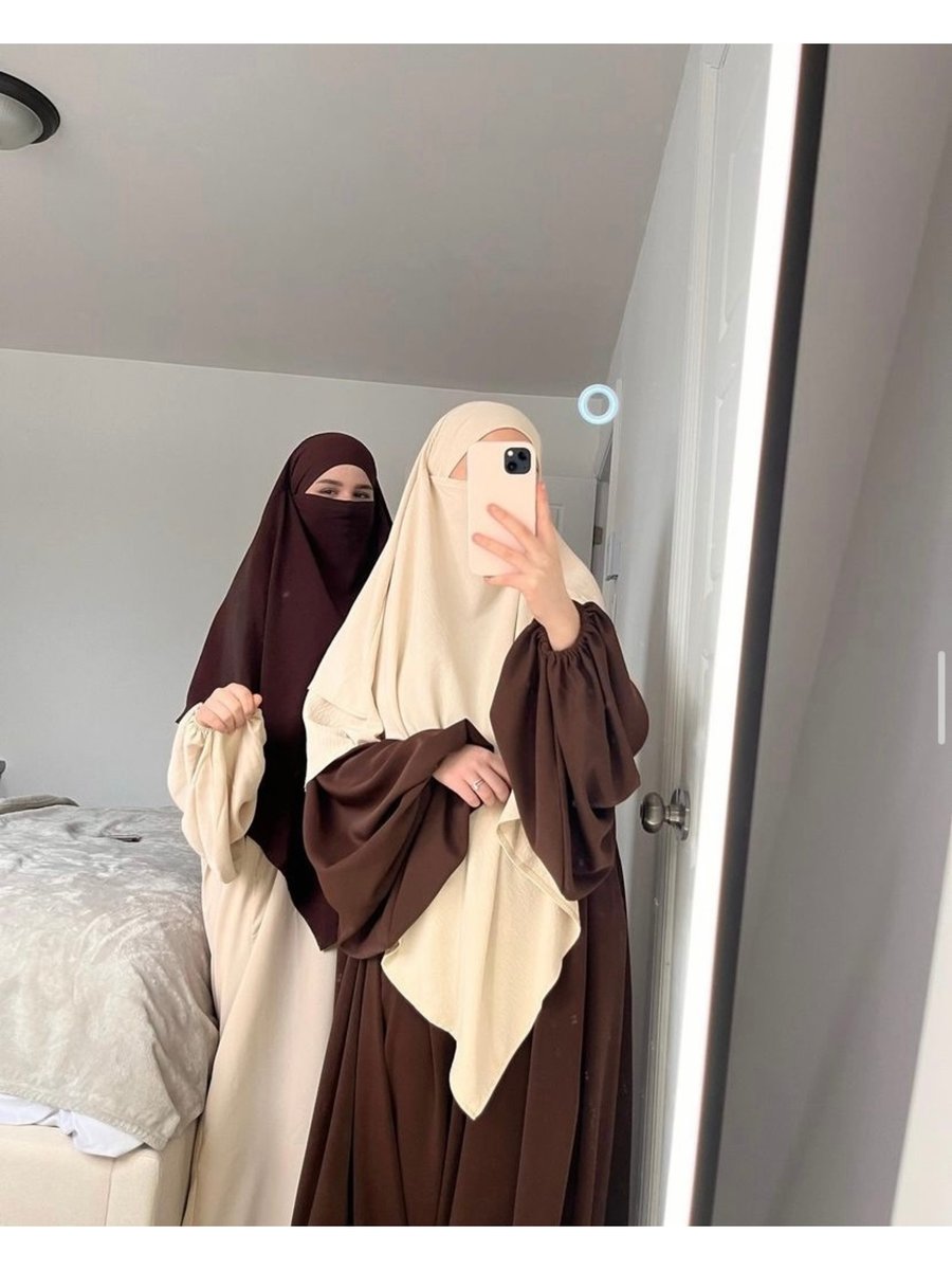 Savannahstar Takım Modern Abaya Bej Ve Acı Kahve Balon Kol Şifon Khimar Sufle Şal Hazır Peçeli