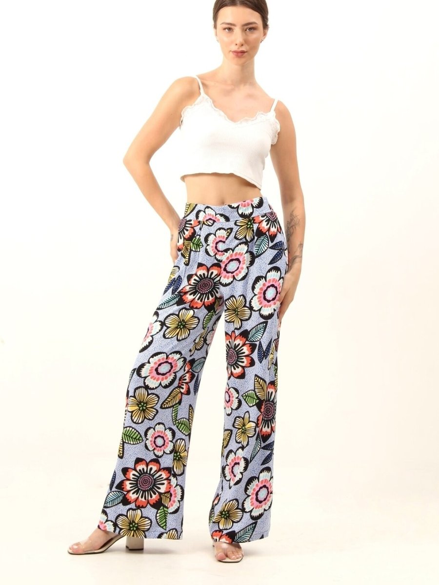 Sd Luxury Mavi Çiçek Desenli Pantolon