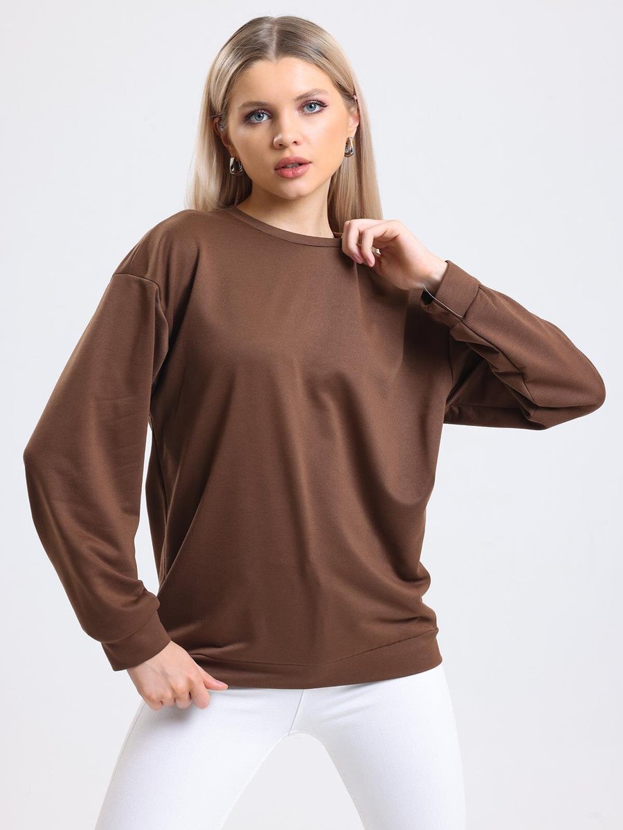 Sd Luxury Kahverengi Düşük Omuzlu Sweatshirt